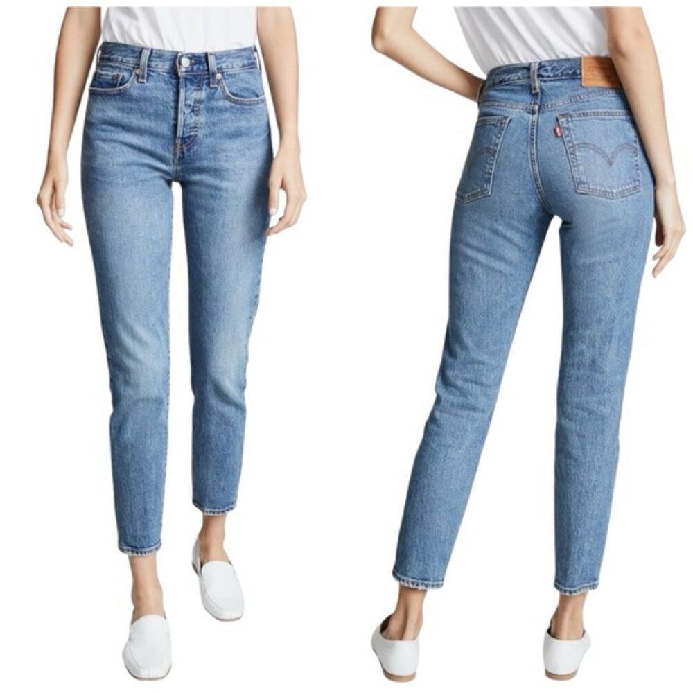 Levi's Premium Wedgie Icon Tapered Leg Low Stretch Cropped Blue Denim Jeans